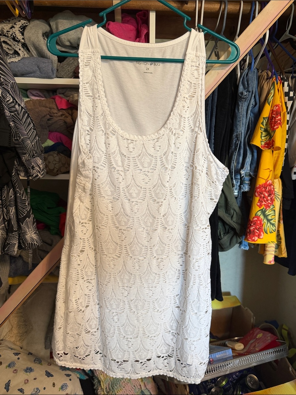 Fashion Bug White Crochet Tank Cover-Up